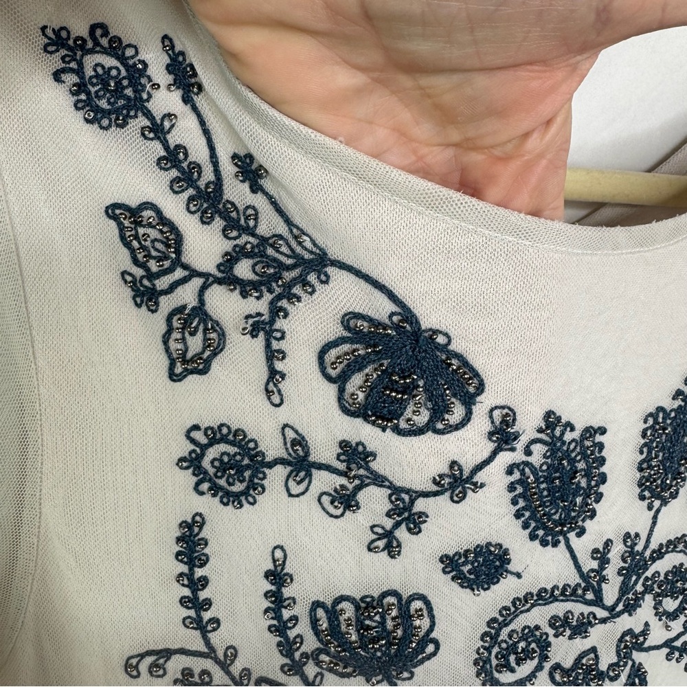 Sundance White Embroidered Blouse Sheer Arms, Beaded Boho Beautiful Top Small - Picture 5 of 10